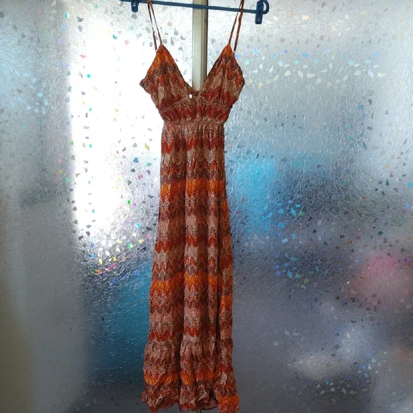 Elegant Orange Patterned Maxi Dress - Picture 1 of 12